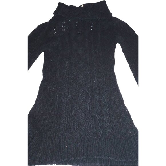 Free People Black Cable Knit Turtleneck L Sweater Dress Boho Cozy - Picture 1 of 9